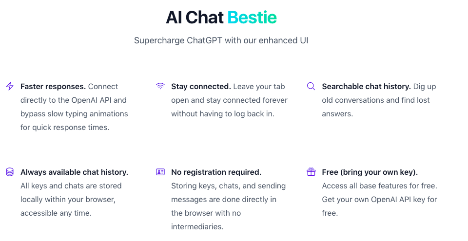 AI Chat Bestie - A tool for chatgpt faster responses and searchable chat history