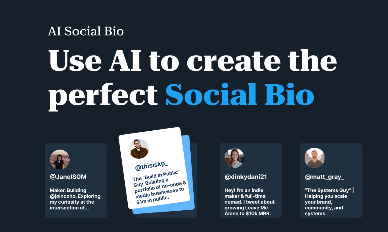 L'IA Social Bio - Crée des bios de médias sociaux personnalisés basés sur les intérêts et les objectifs des utilisateurs