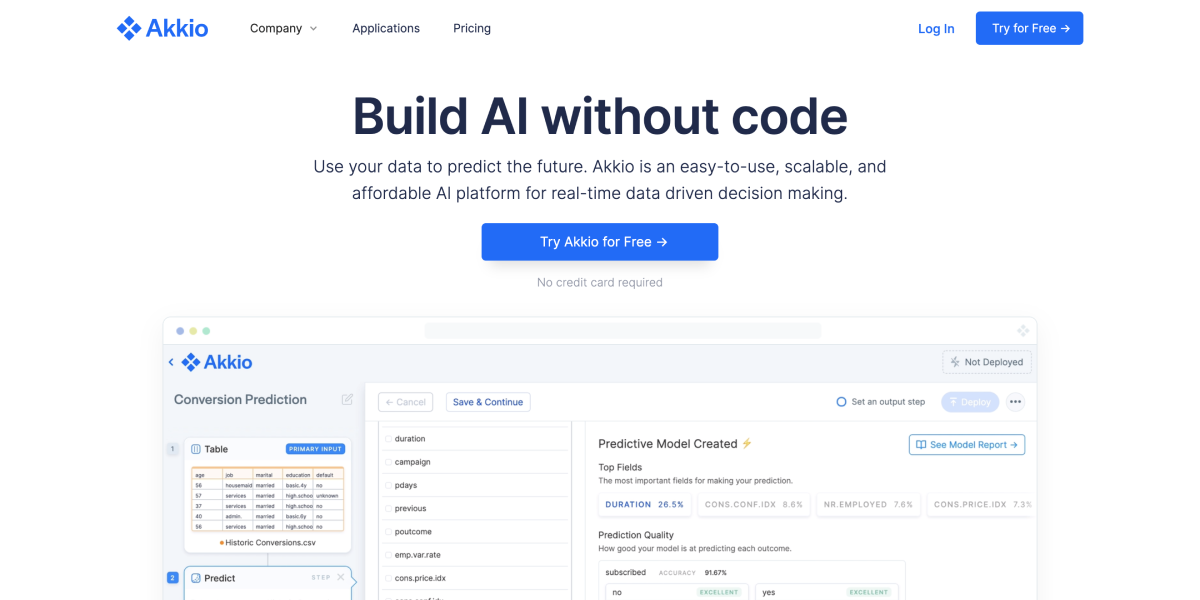 Akkio - Build and deploy AI with your business data