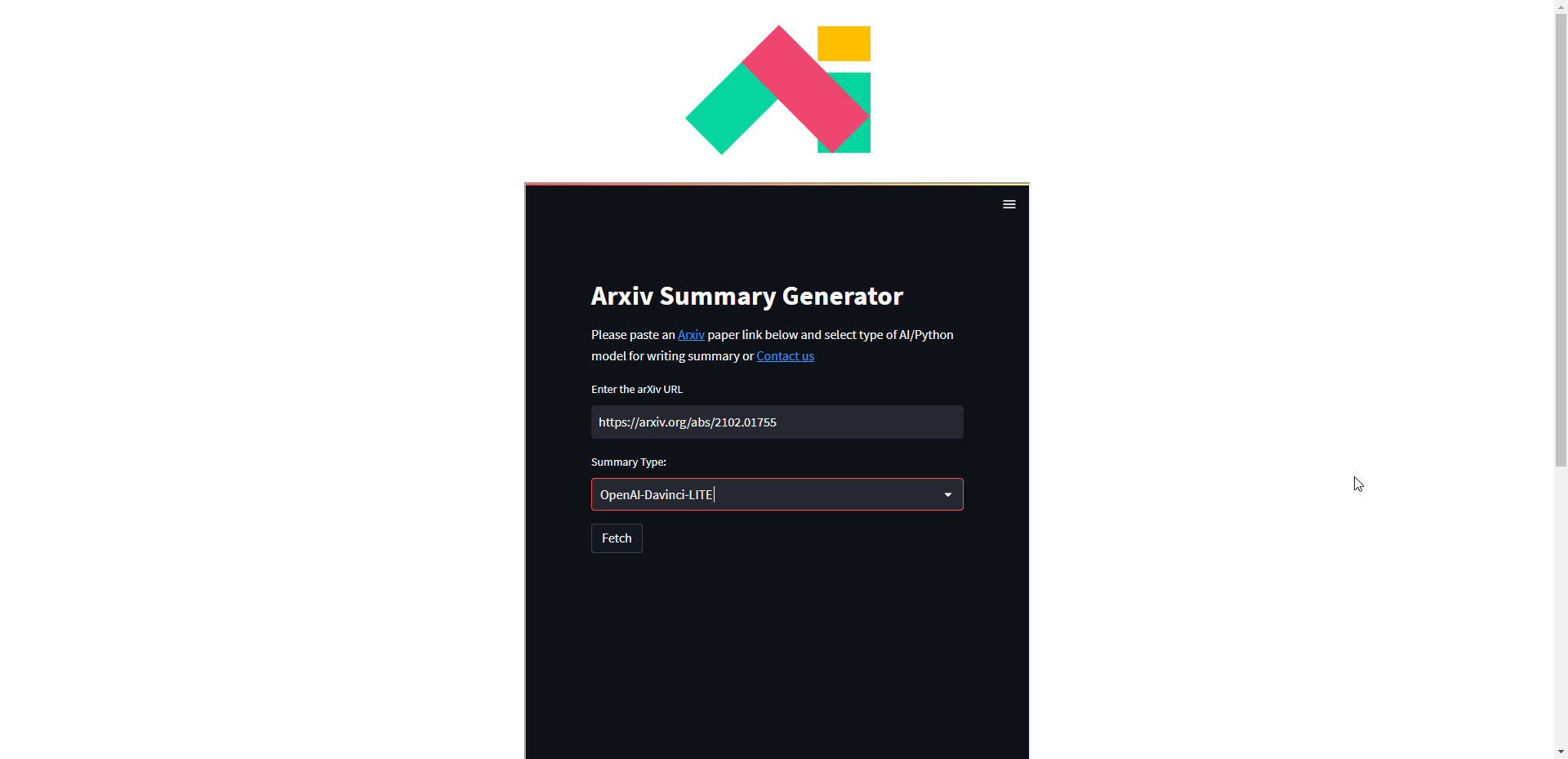 Генератор суммирования ARXIV - генерируйте резюме для документов arxiv