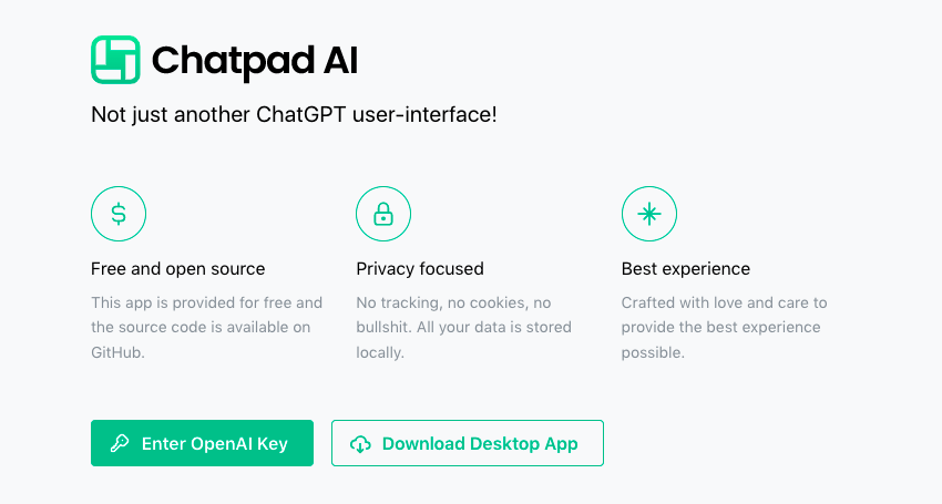 ChatPad AI -ChatGPT用の無料チャットユーザーインターフェイス