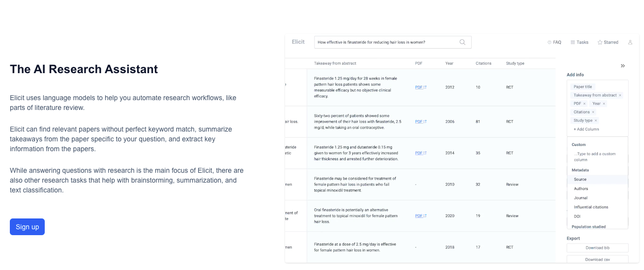 Elicit - An automated research assistant with workflows