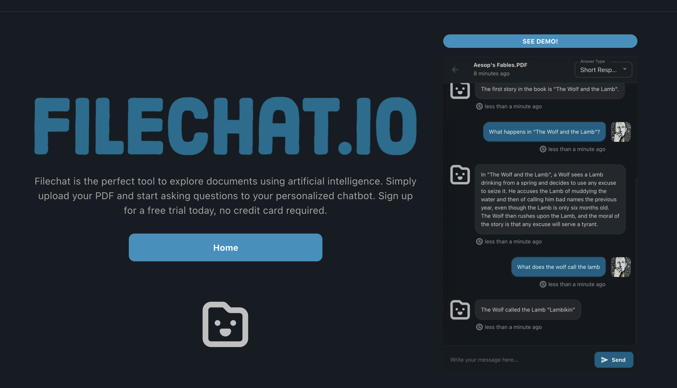 Filechat.io - Upload a document and then chat with it