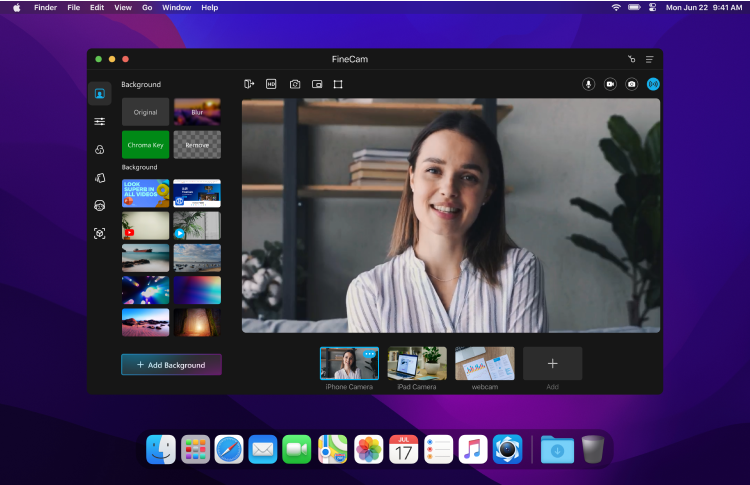 FineCam - A virtual camera for remote meetings with effects and templates