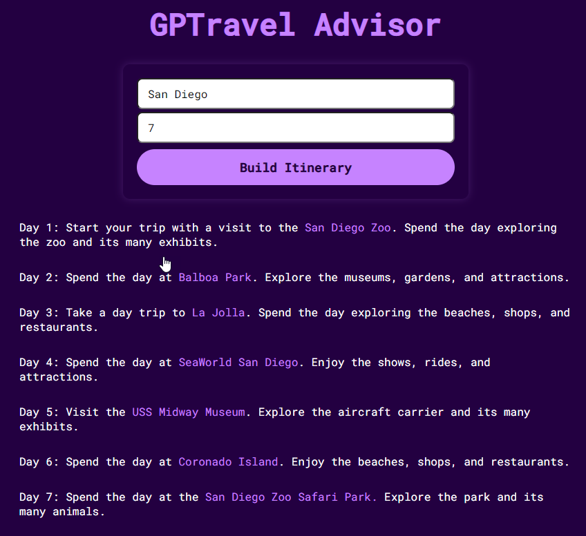 GPT Travel Advisor - Create a travel itinerary for any city in the world