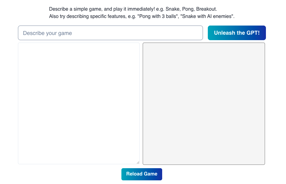 GPTGame - Ein Tool zum Erstellen und Anpassen einfacher Spiele zum Spielen und Teilen online