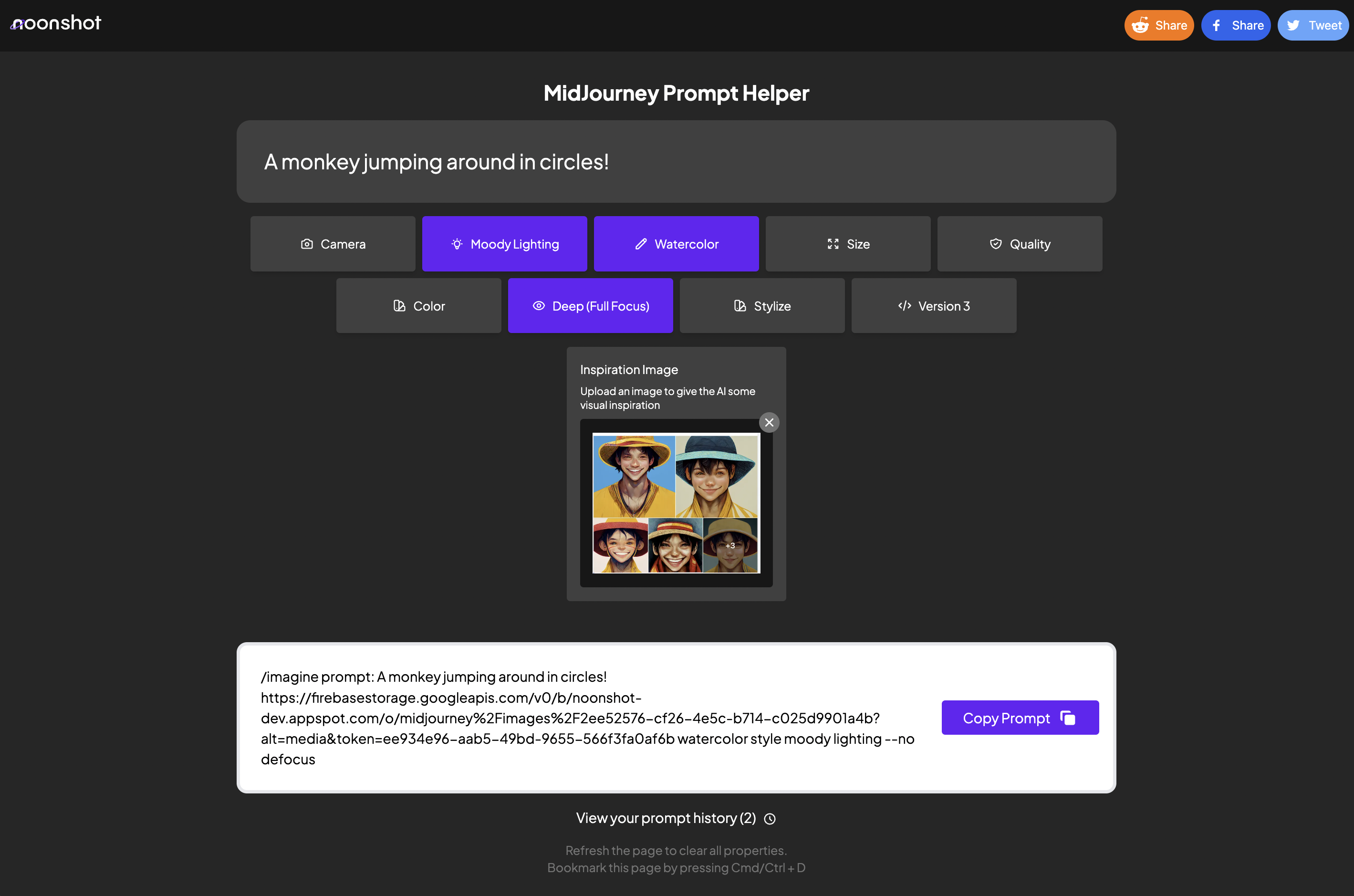 Tool invite MidJourney - aide les utilisateurs à générer des invites créatives en leur donnant des idées, des suggestions et une image d'inspiration