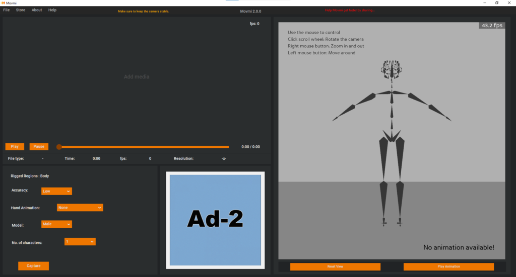 Movmi - A free software for motion capture to create 3D animations