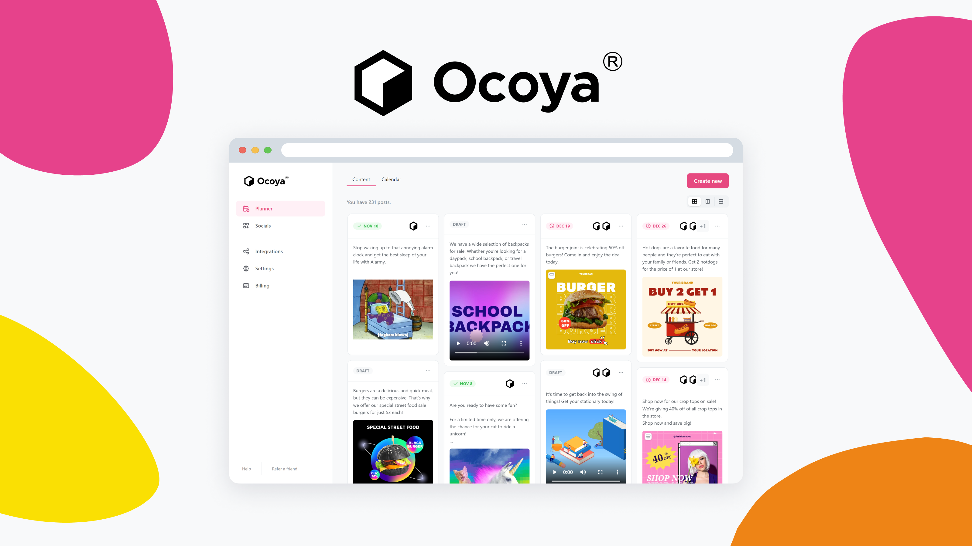OCOYA - Eine Reihe von Tools für die Erstellung und das Management von Social -Media -Inhalten in Social Media