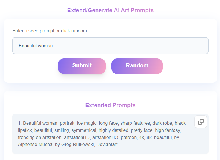 PromptExtend - AI -Kunst -Eingabeaufforderung Generator