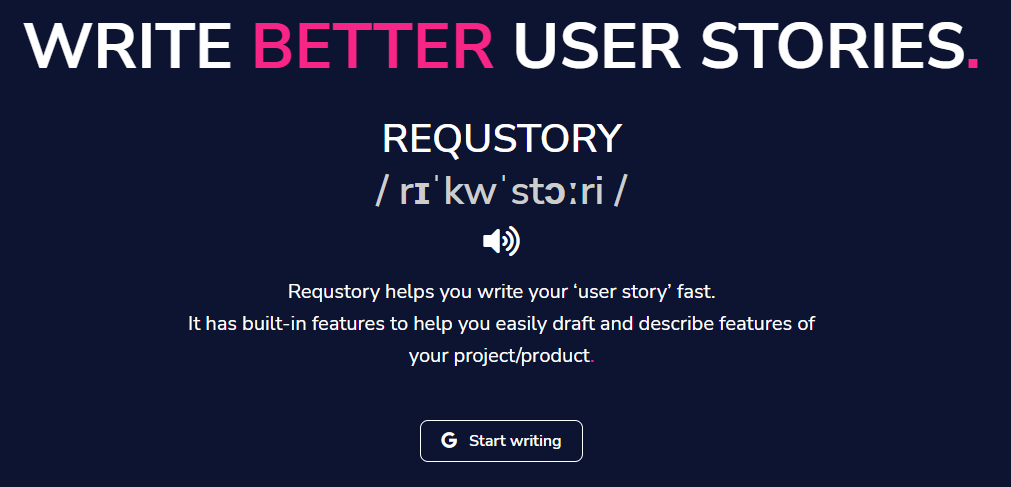 Requstory - Tool zum Schreiben von Benutzergeschichten, mit dem Teams Produktfunktionen beschreiben können