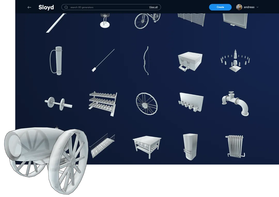 Sloyd - A 3D modelling tool to create game-ready assets using parametric generators and machine learning