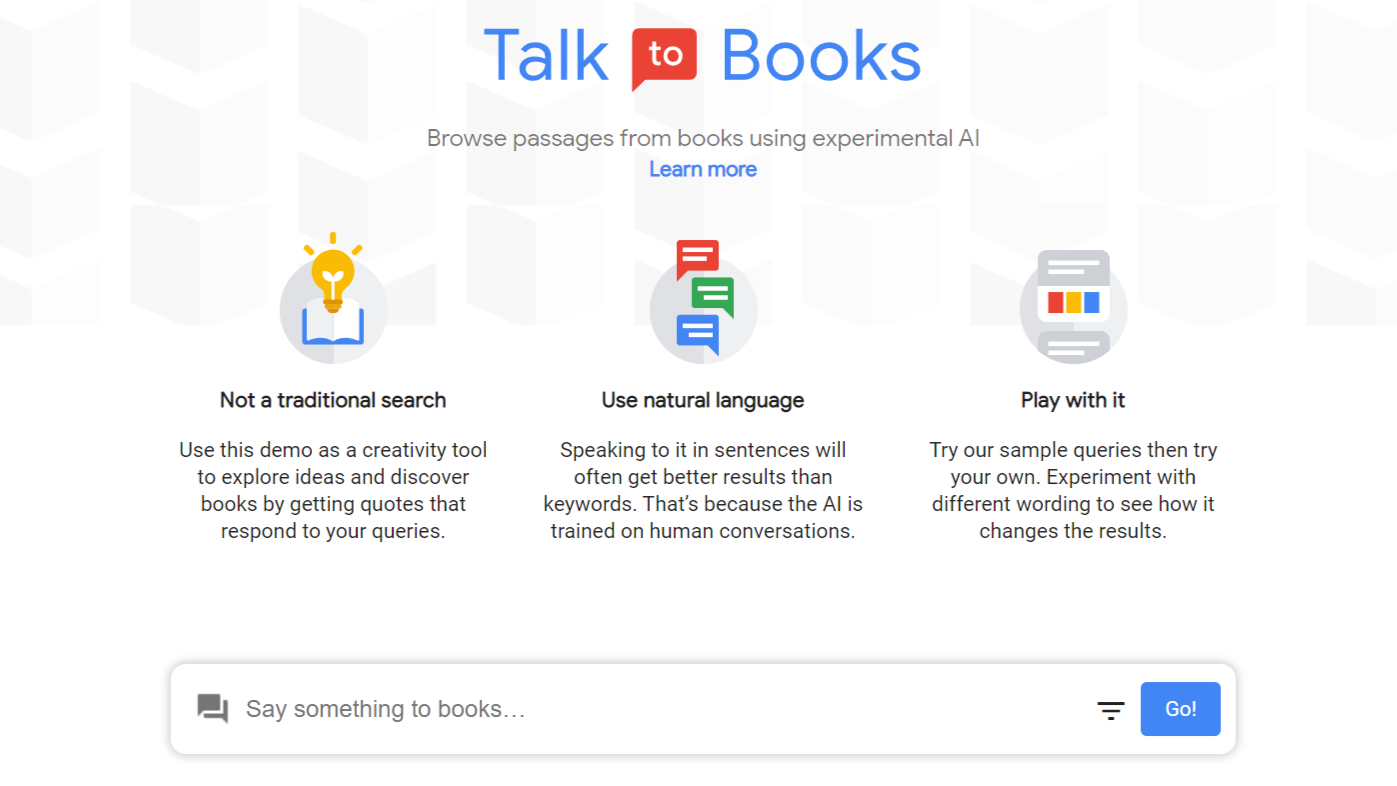 Talk to Books (Google) - Ask a question and find answers from books in Google's database