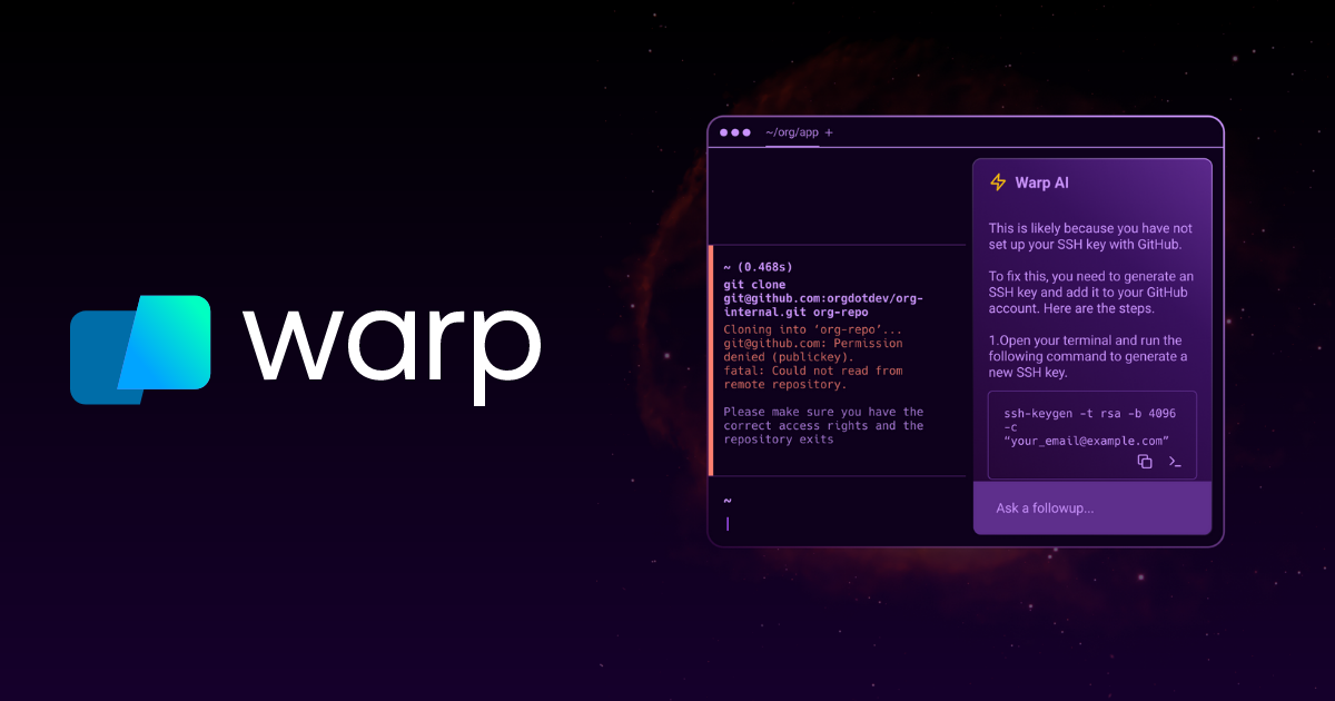 WARP AI - Un outil pour l'assistant terminal pour les recherches de commandement