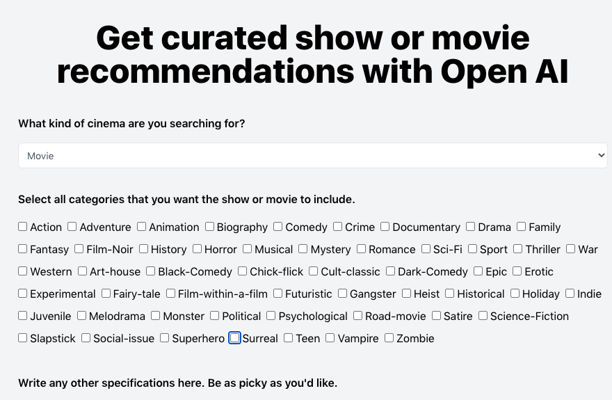 WatchThis.dev - A tool for curating entertainment recommendations based on preferences