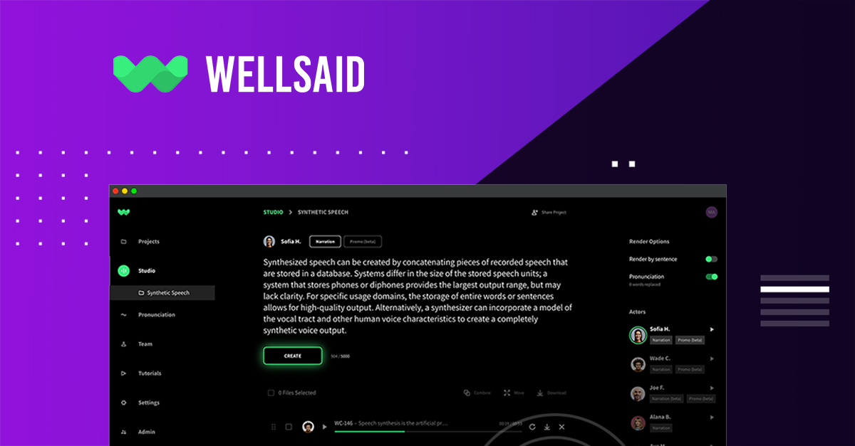 Wellsaid Labs - Convertir le texte en voix en temps réel