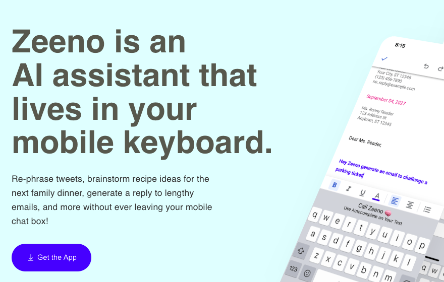 Zeeno - An app for mobile keyboard assistance and research in-chat