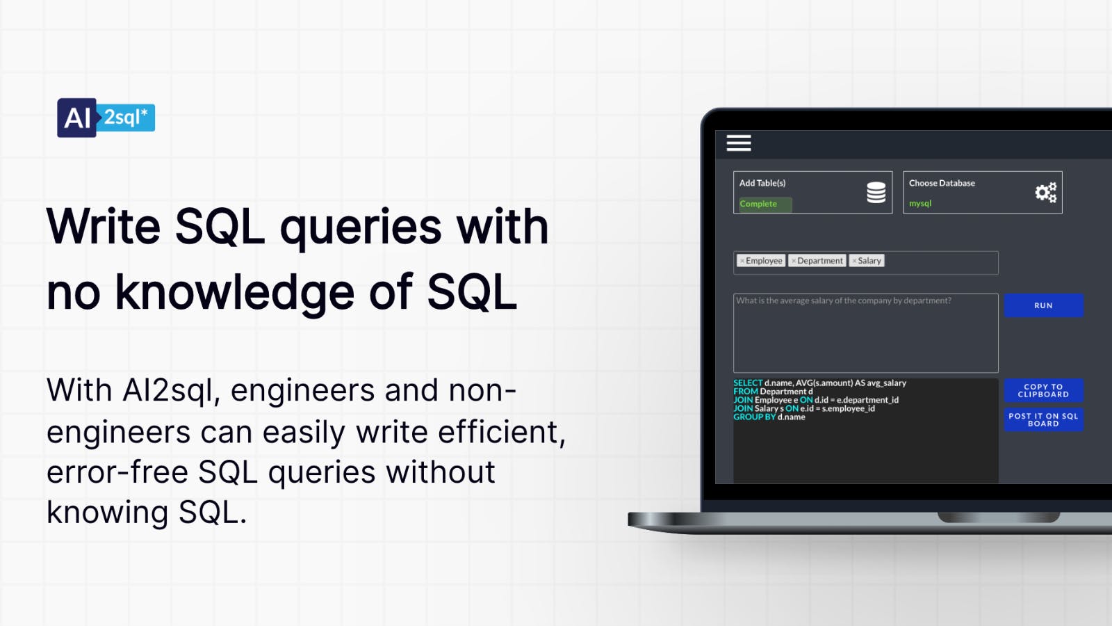 AI 2 SQL - Ein Tool zum Generieren von SQL -Anweisungen aus einfachen Benutzereingaben