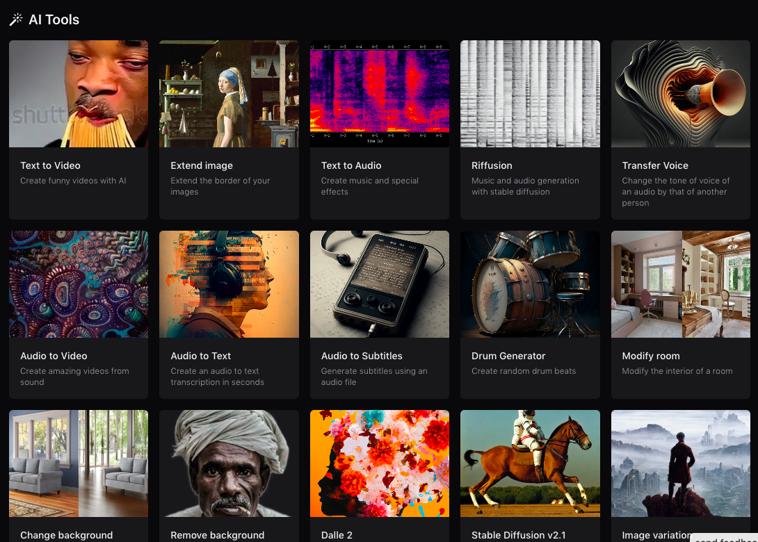 Künstliches Studio - Eine Plattform mit Sammlung von KI -Tools zur Manipulation von Bildern, Audio und Video