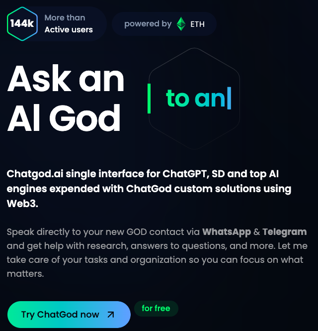 ChatGod -AIアシスタントが研究やタスクを行うためのWhatsAppおよびTelegram Bot