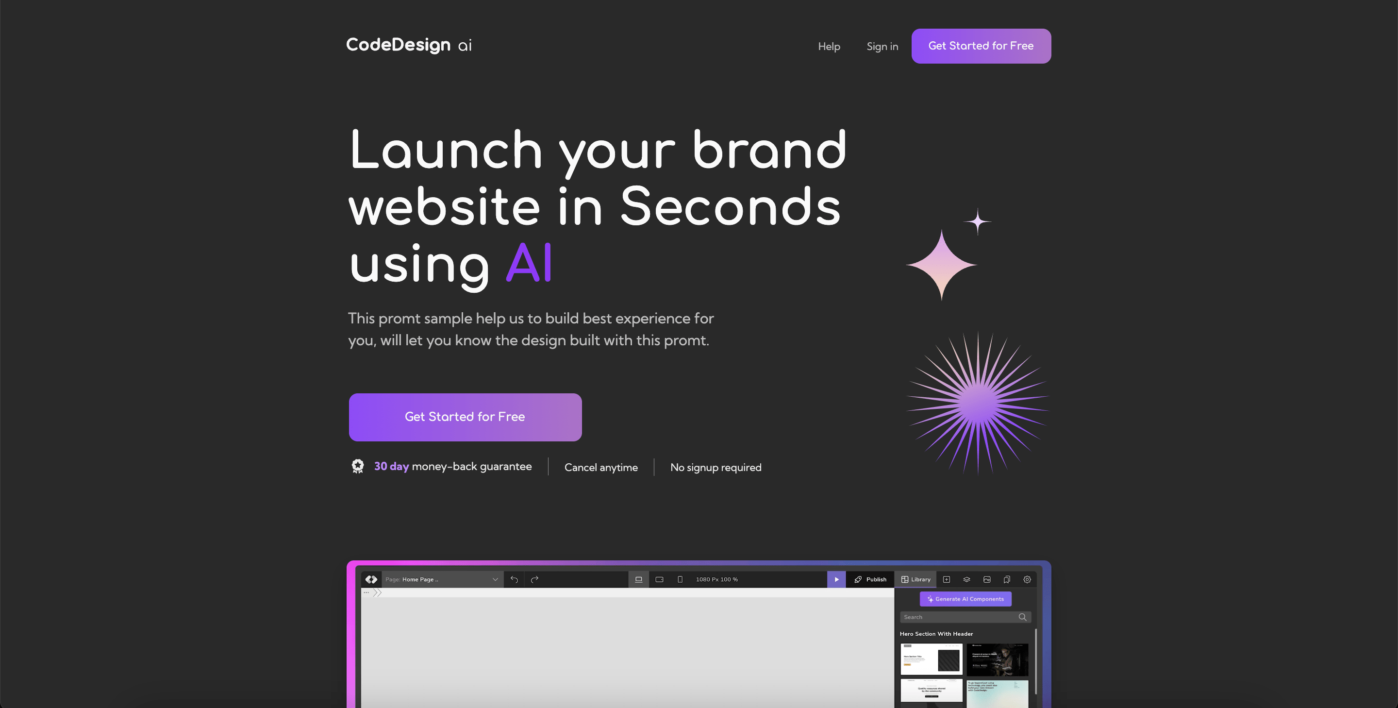 Codedesign.ai - eine Plattform für das Erstellen und die Bereitstellung von Websiteen