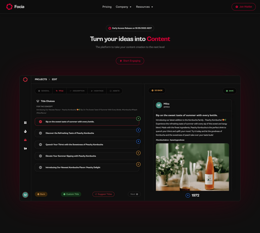 Focia - A platform for creators with content engagement tools