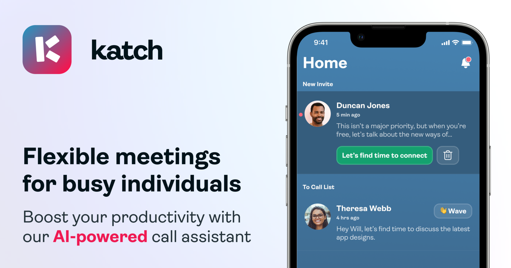 Katch - une application pour l'assistant d'appel pour planifier et résumer les réunions