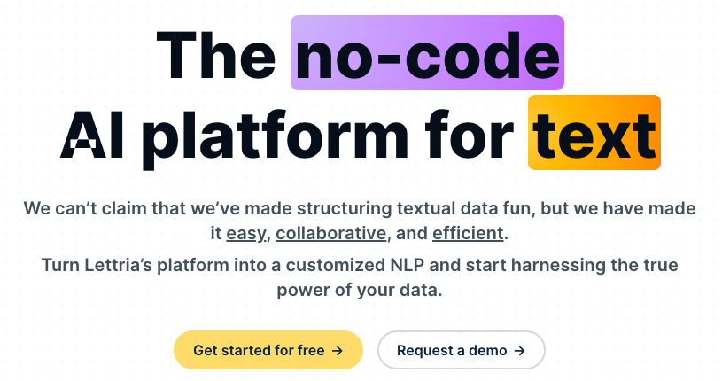LETTRIA - eine Plattform für Text zum Erstellen und Bereitstellen von NLP -Projekten ohne Codierung
