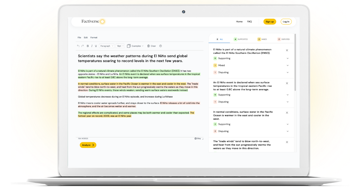 Factiverse - Ein Werkzeug, um Text auf Fehler, Vorurteile, kontroverse Ansprüche zu überprüfen und glaubwürdige Quellen zu finden