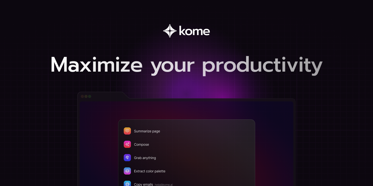 Kome - A Browser Extension AI Assistant pour résumer, mettre en signet et écrire à partir de n'importe quel site Web