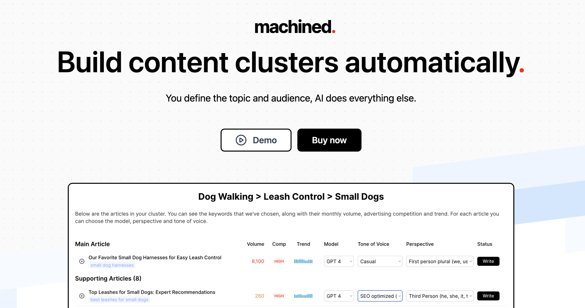 Machined.ai - A platform for automating content generation and create articles in bulk