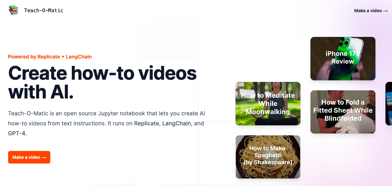 Teach-O-Matic - une plate-forme de génération de vidéos pour créer des vidéos pratiques
